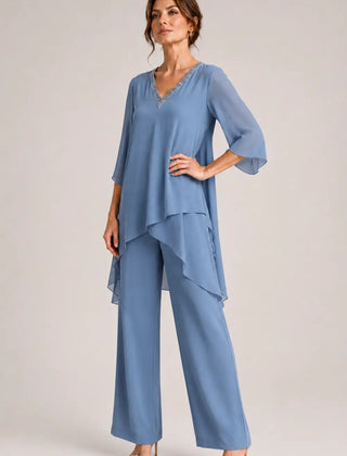Annelise™ Asymmetric Capelet Pant Suit with Wide-Leg Pants
