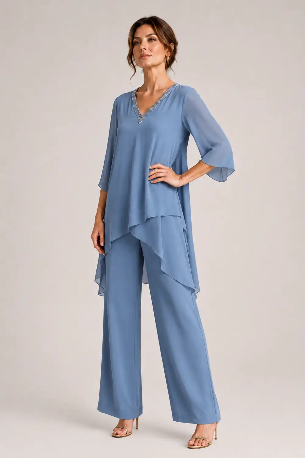 Annelise™ Asymmetric Capelet Pant Suit with Wide-Leg Pants
