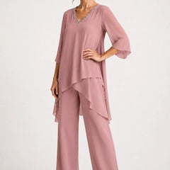 Annelise™ Asymmetric Capelet Pant Suit with Wide-Leg Pants