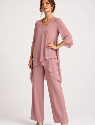 Annelise™ Asymmetric Capelet Pant Suit with Wide-Leg Pants