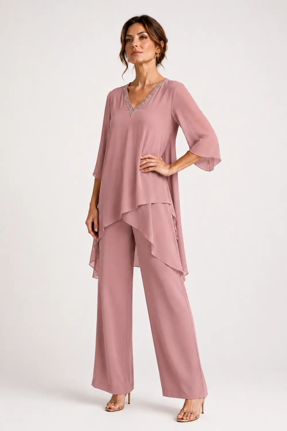 Annelise™ Asymmetric Capelet Pant Suit with Wide-Leg Pants
