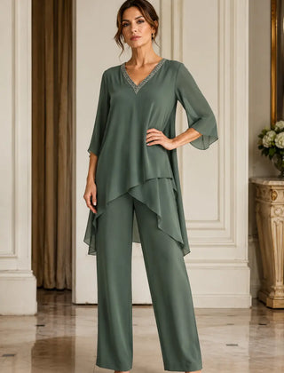 Annelise™ Asymmetric Capelet Pant Suit with Wide-Leg Pants