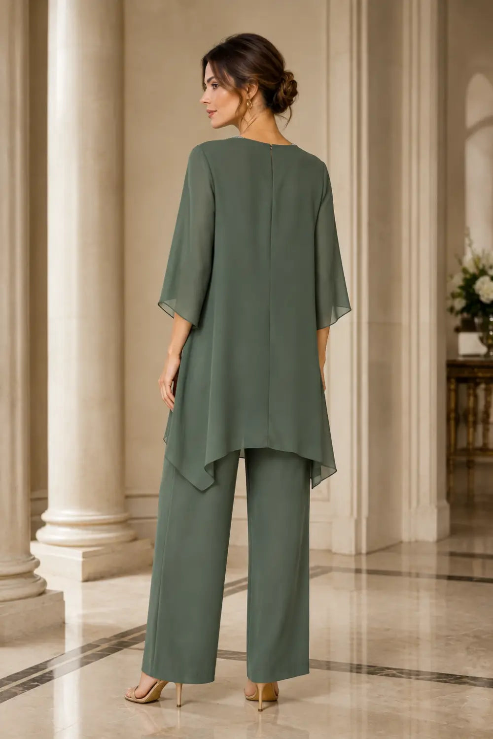 Annelise™ Asymmetric Capelet Pant Suit with Wide-Leg Pants