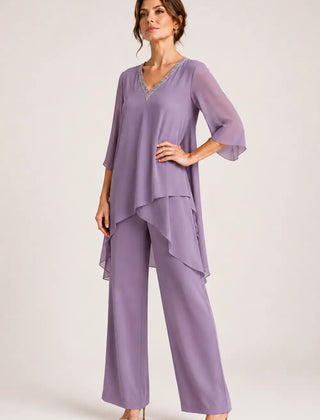Annelise™ Asymmetric Capelet Pant Suit with Wide-Leg Pants