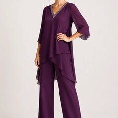 Annelise™ Asymmetric Capelet Pant Suit with Wide-Leg Pants