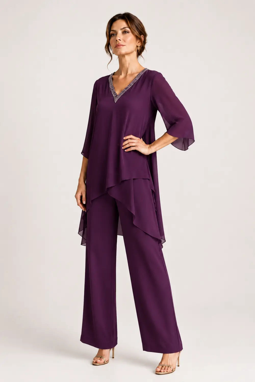 Annelise™ Asymmetric Capelet Pant Suit with Wide-Leg Pants