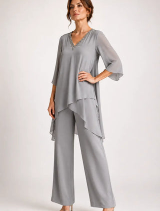 Annelise™ Asymmetric Capelet Pant Suit with Wide-Leg Pants