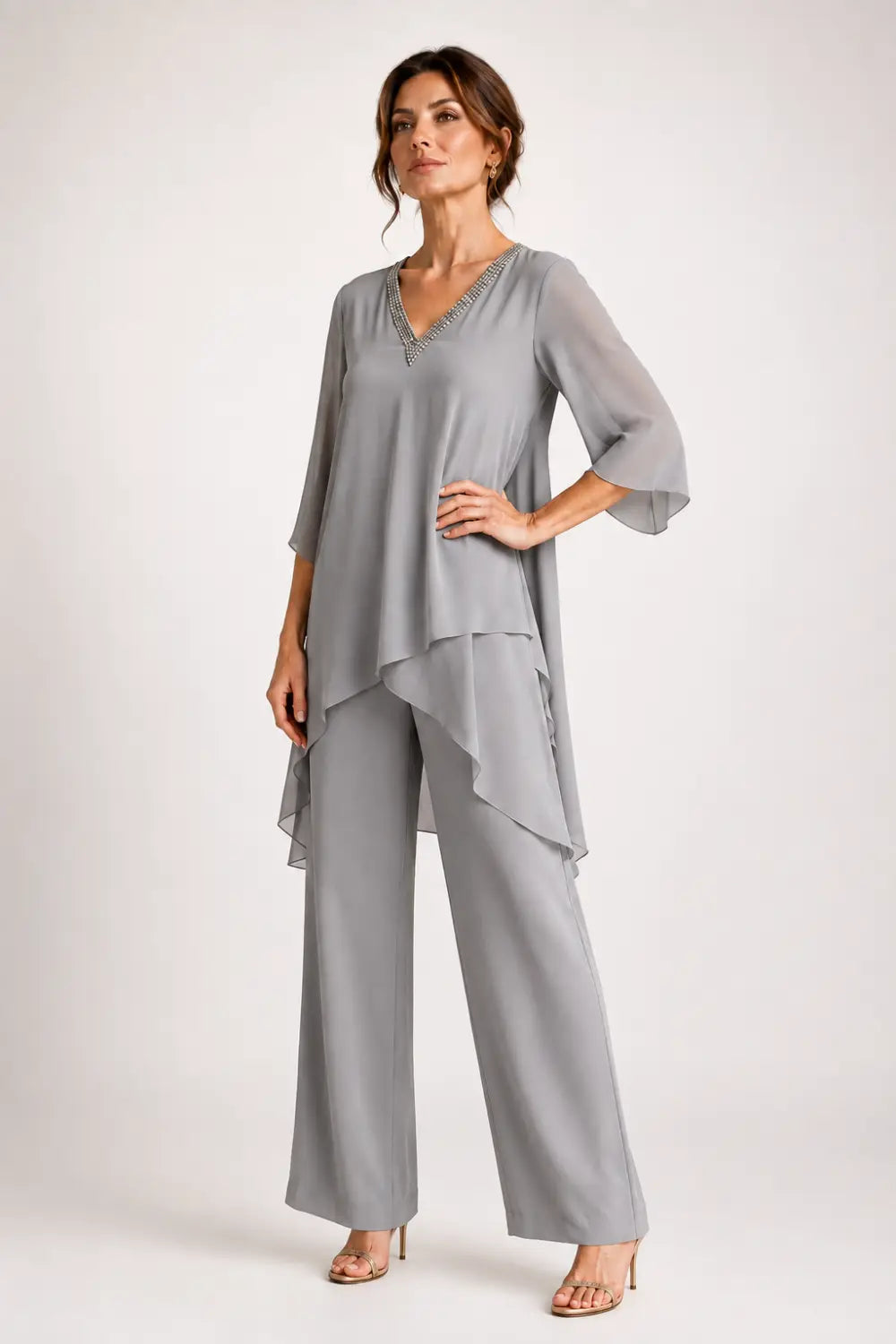 Annelise™ Asymmetric Capelet Pant Suit with Wide-Leg Pants