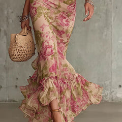Océane™ Vintage Rose Print Maxi Dress with Puff Sleeves