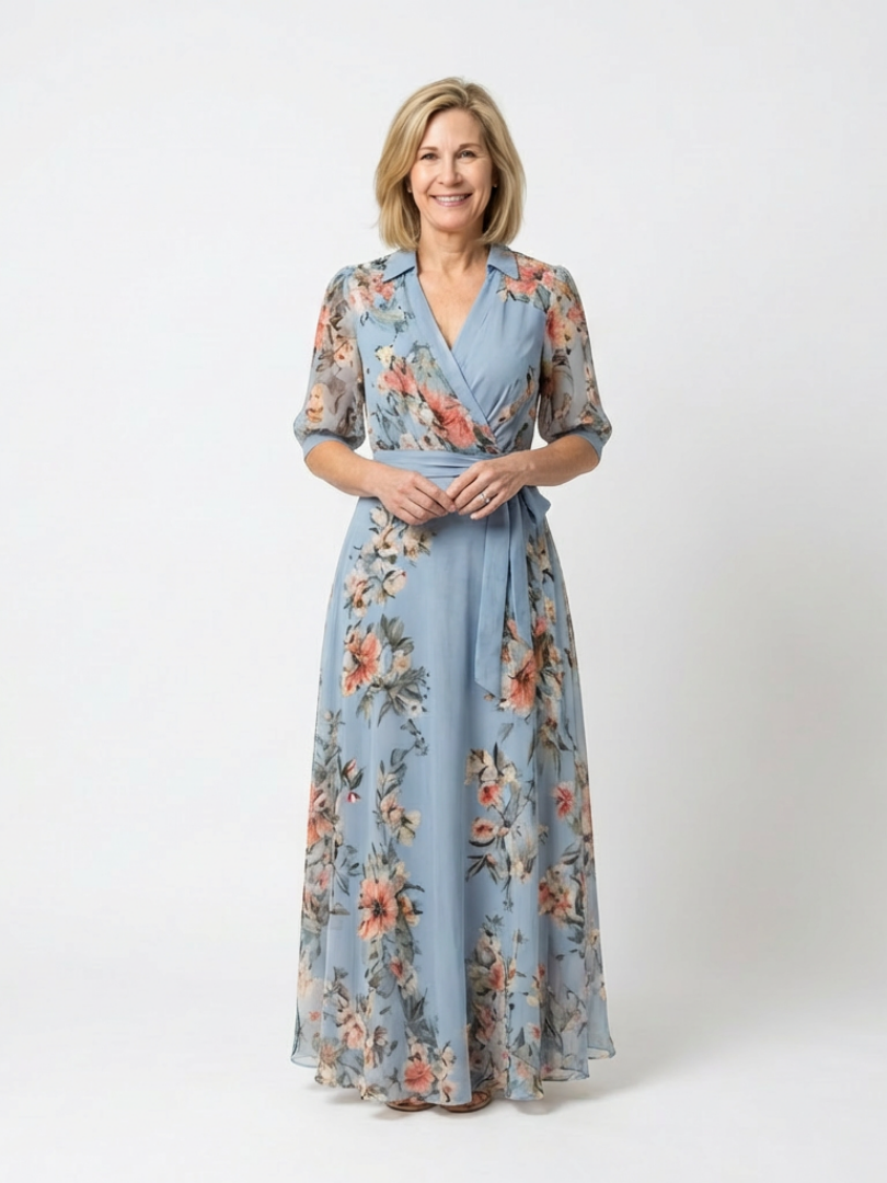 Elowen™ Floral Wrap V Neck Maxi Dress