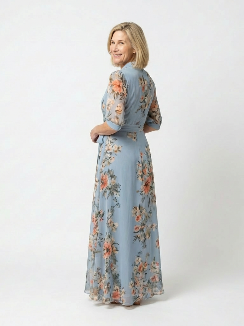 Elowen™ Floral Wrap V Neck Maxi Dress