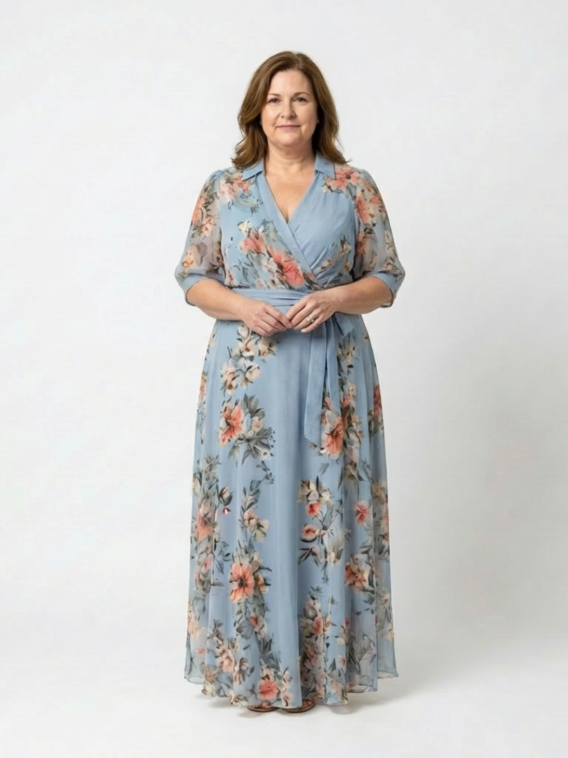 Elowen™ Floral Wrap V Neck Maxi Dress