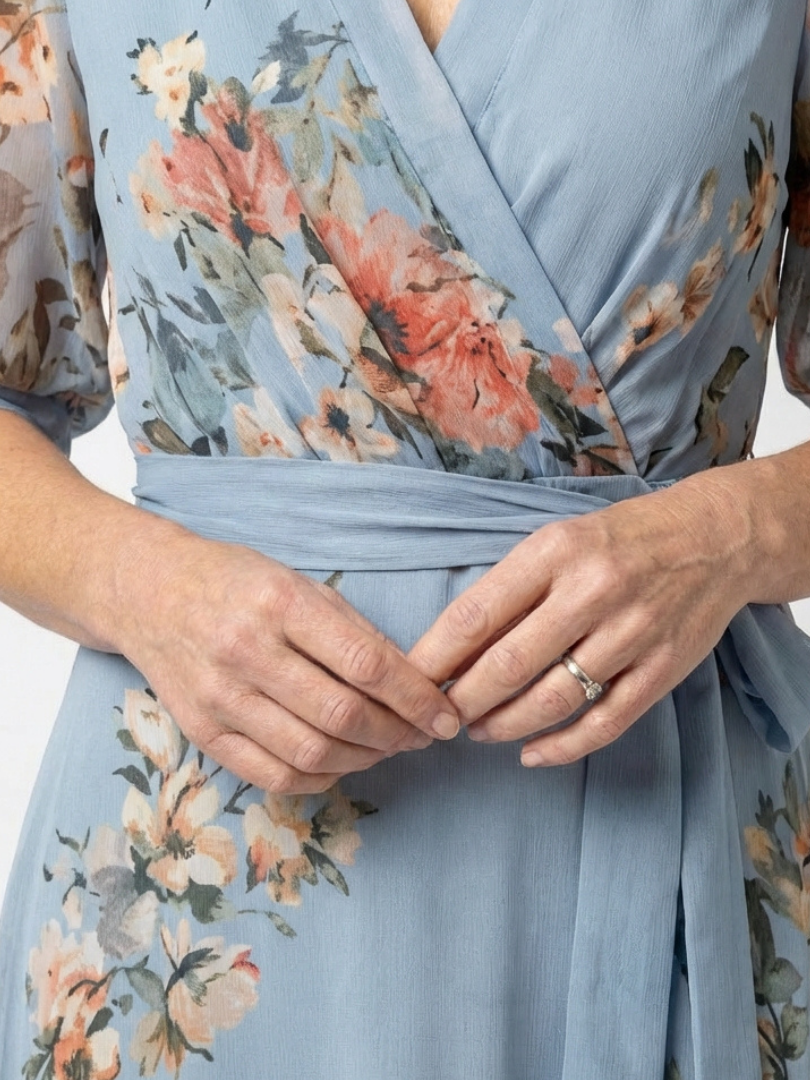 Elowen™ Floral Wrap V Neck Maxi Dress