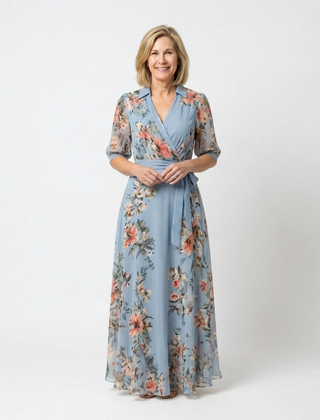 Elowen™ Floral Wrap V Neck Maxi Dress