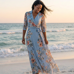 Elowen™ Floral Wrap V Neck Maxi Dress