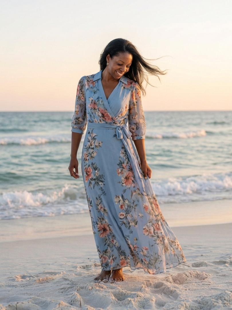Elowen™ Floral Wrap V Neck Maxi Dress