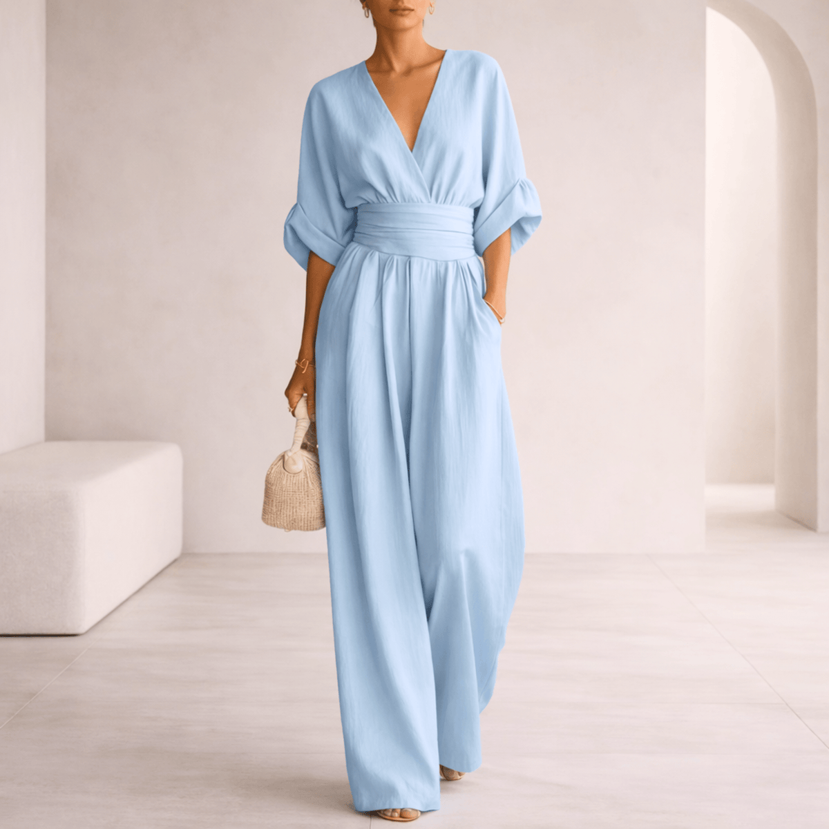 Elira™ Essential V-Neck Wide-Leg Jumpsuit