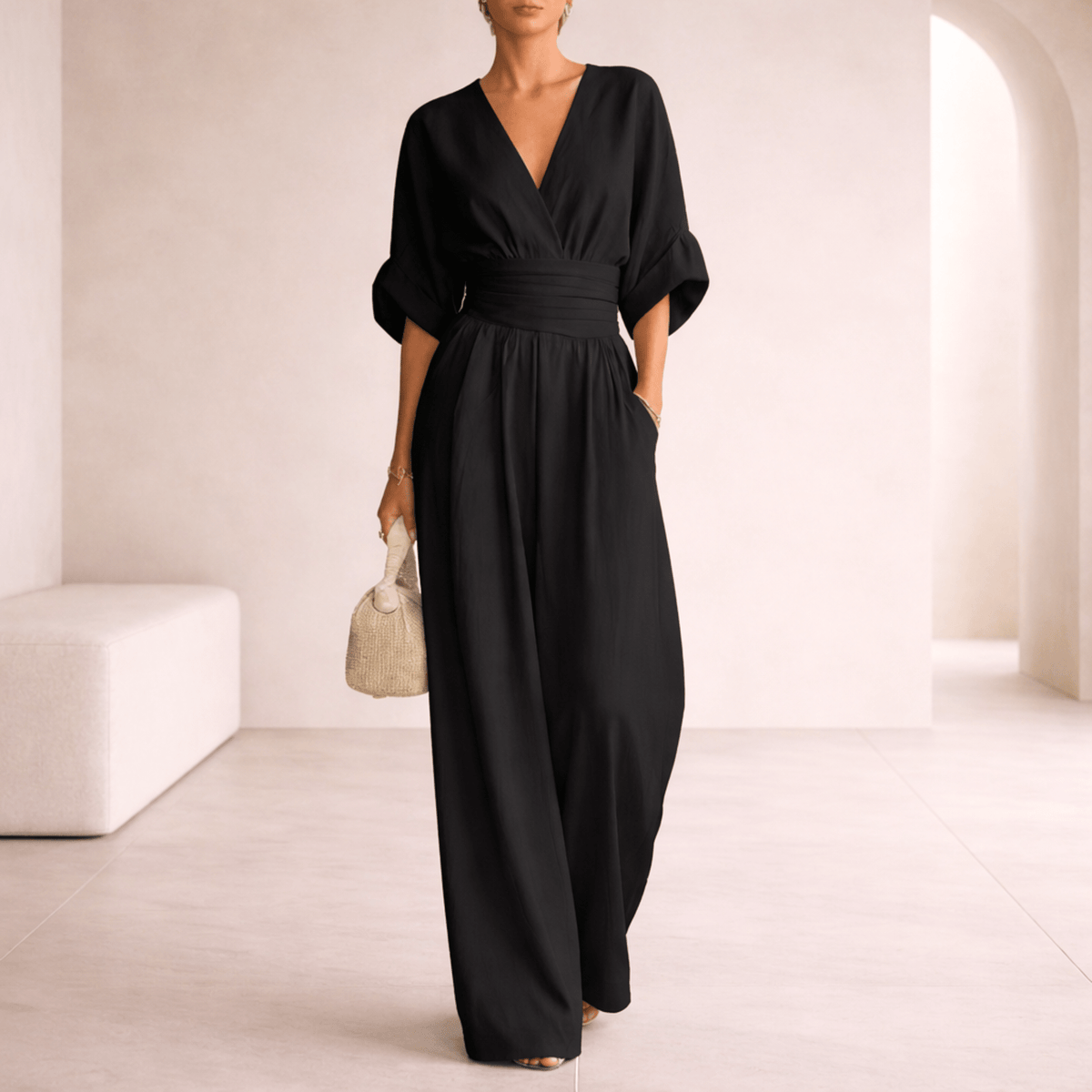 Elira™ Essential V-Neck Wide-Leg Jumpsuit