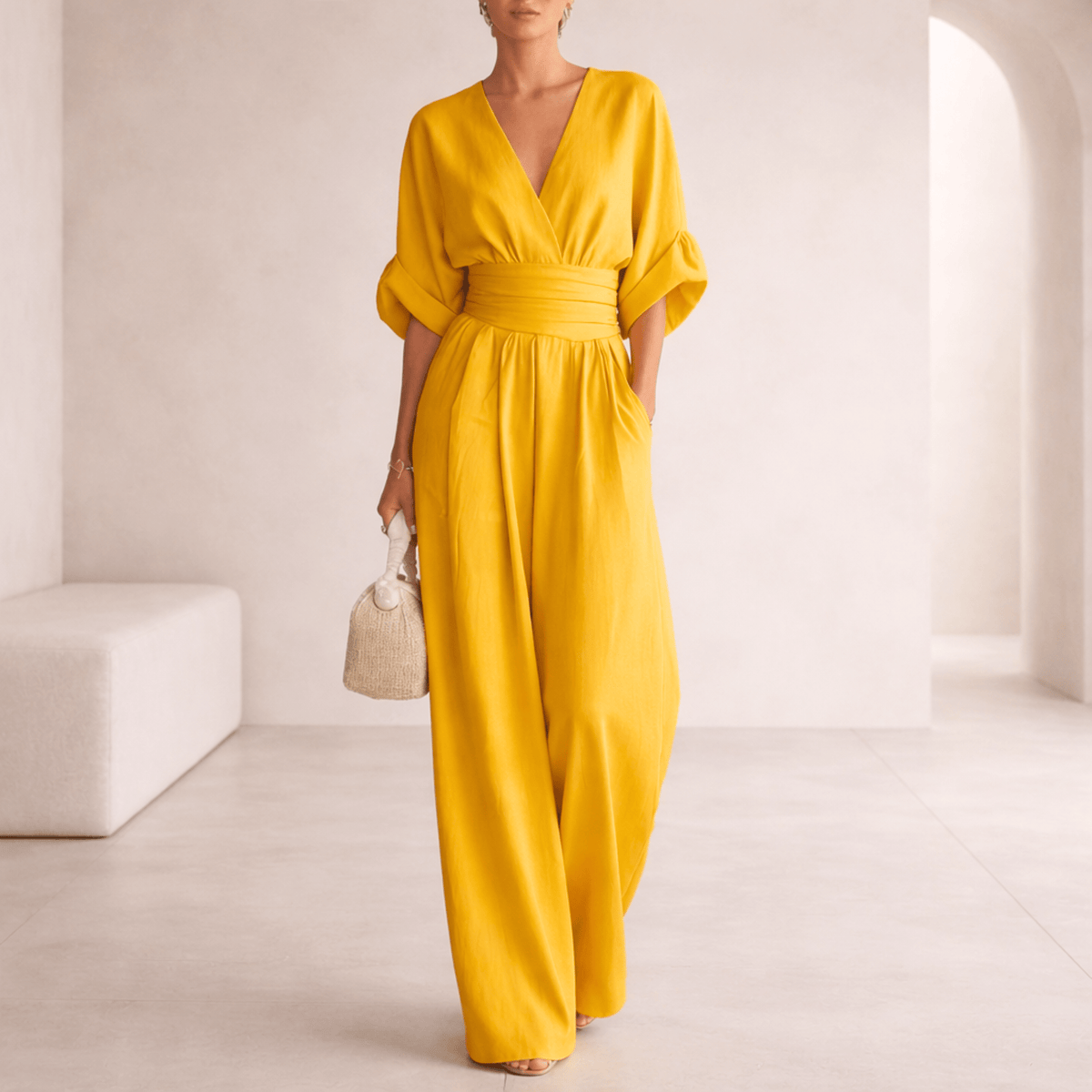 Elira™ Essential V-Neck Wide-Leg Jumpsuit