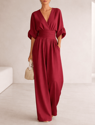 Elira™ Essential V-Neck Wide-Leg Jumpsuit