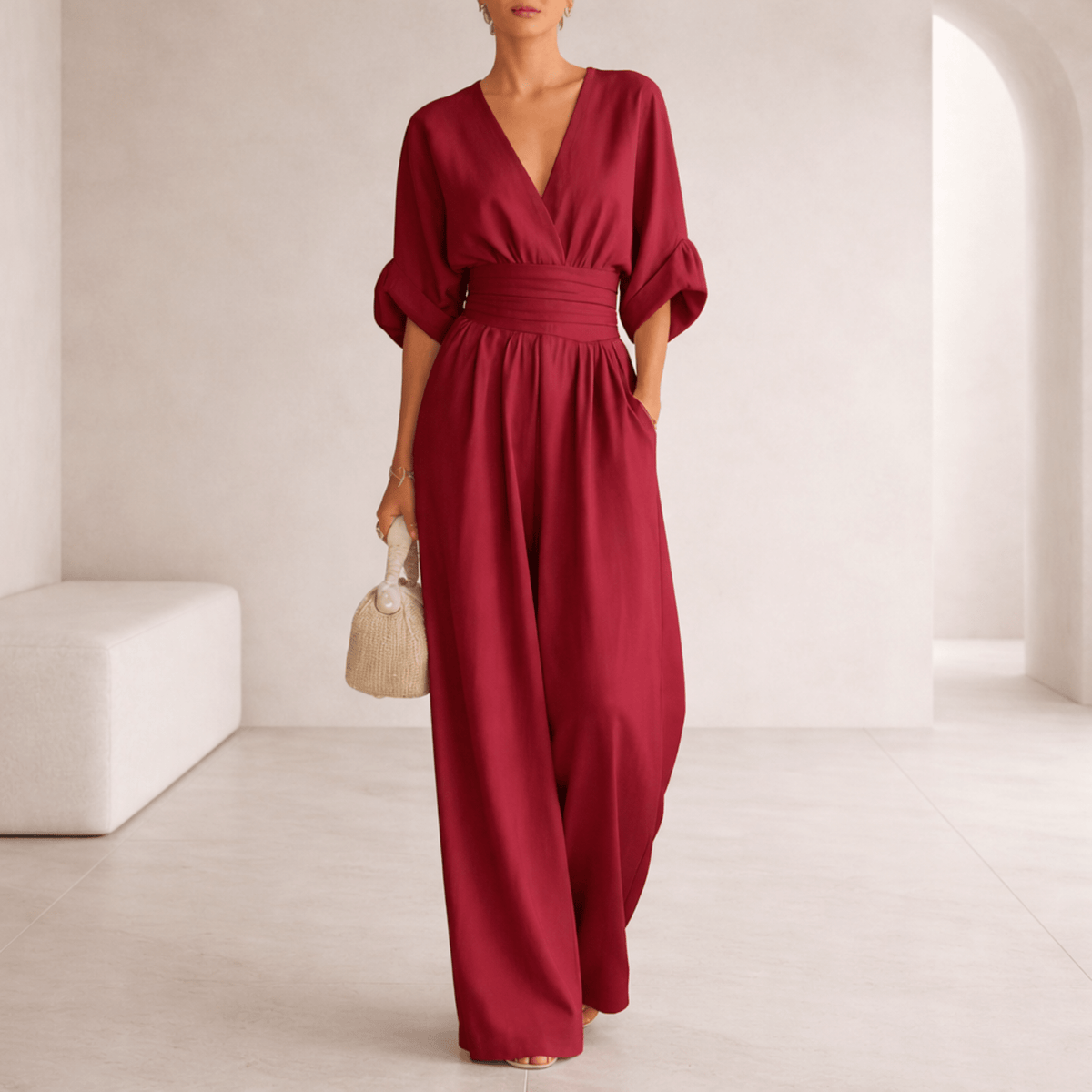 Elira™ Essential V-Neck Wide-Leg Jumpsuit