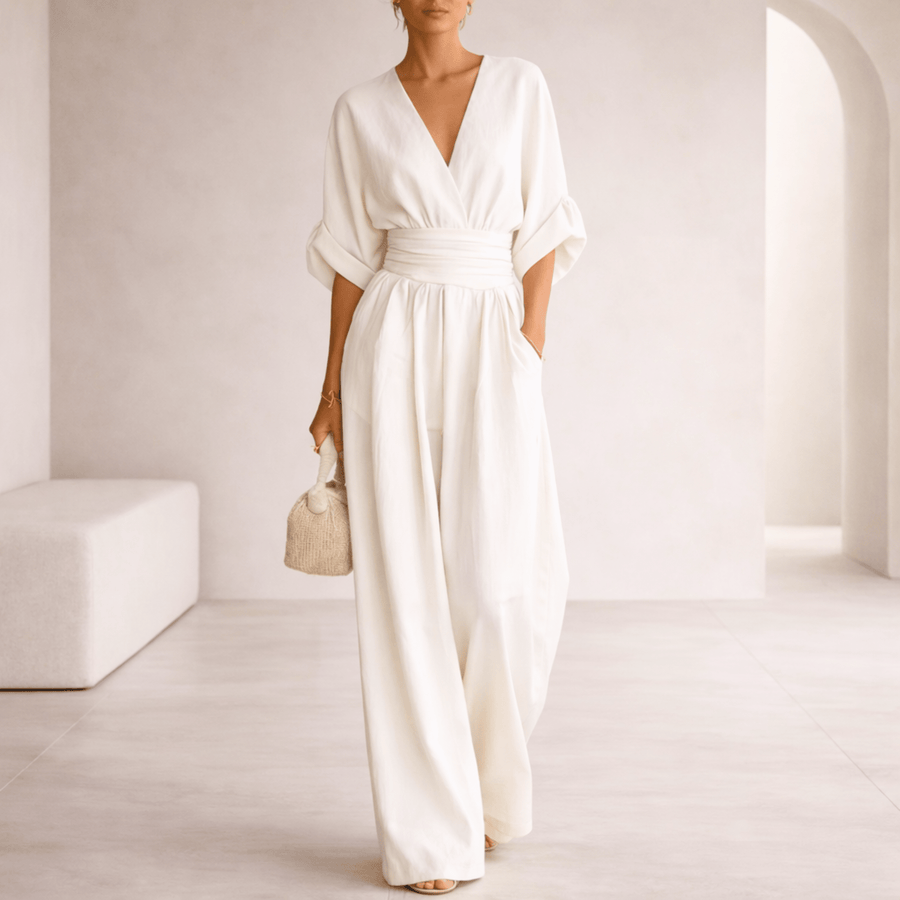 Elira™ Essential V-Neck Wide-Leg Jumpsuit