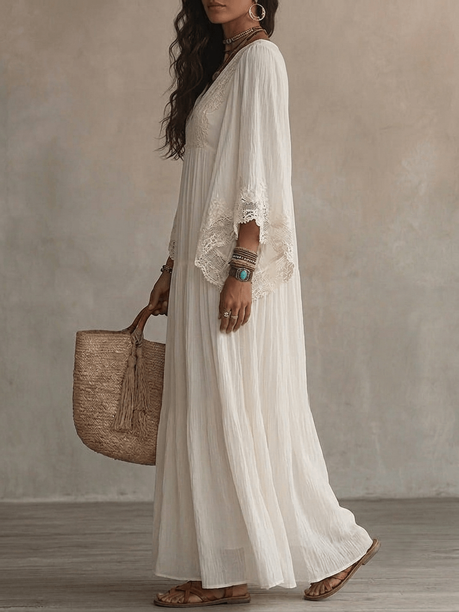 Clémence™ V-Neck Batwing Sleeve Maxi Dress
