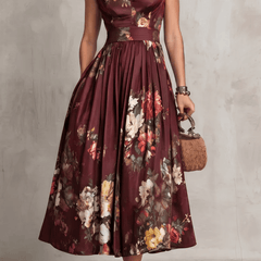 Rosalie™ Keyhole Collar Floral Pleated Midi Dress