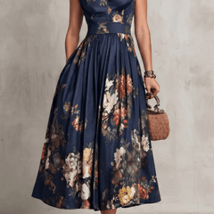 Rosalie™ Keyhole Collar Floral Pleated Midi Dress