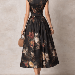 Rosalie™ Keyhole Collar Floral Pleated Midi Dress